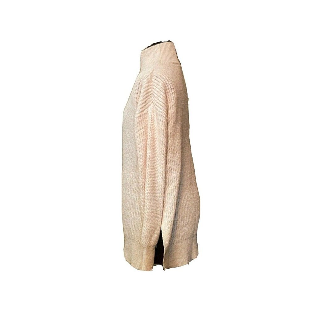ABOUND Sweater Women’s XS Beige Oatmeal Heather Side Split Mock Neck Knit - Picture 2 of 6